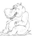dessin hippopotame noir et blanc a colorier