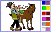 cow boy en train de seller son cheval